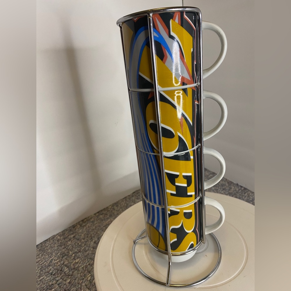 RARE -76ers coffee mug set. 4- 6oz. Cups and stand